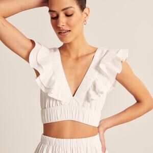 Abercrombie & Fitch Drama Poplin Ruffle Cropped Tank Top White Size XL